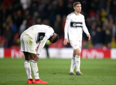 Fulham's Ryan Sessegnon (left) appears dejected after the final whistle against Watford.