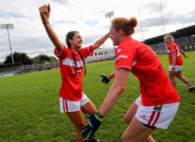 Eimear Meaney and Niamh Cotter celebrate after the game.