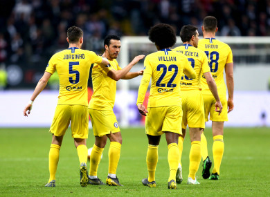 Pedro celebrates his goal for Chelsea.