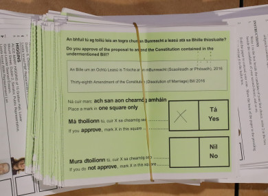 A Yes vote on a ballot paper.