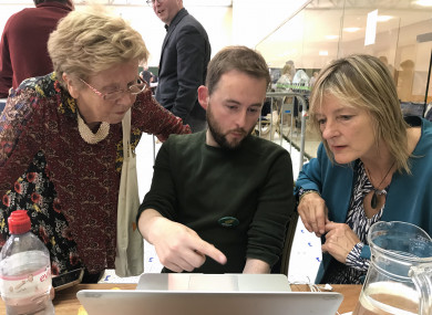 Green Party senator Grace O'Sullivan (right) in conversation at the Ireland South count centre at Nemo Rangers GAA Club in Co Cork on Wednesday