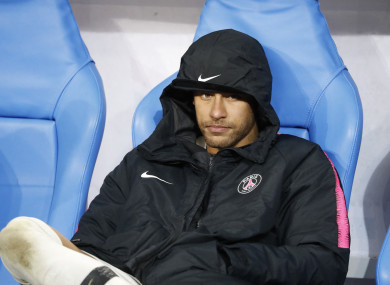 Neymar looking dejected after losing the French Cup final.