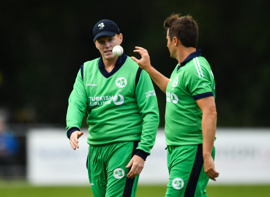 Kevin O'Brien and Tim Murtagh during today's game in Belfast.