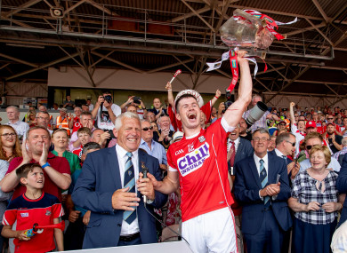 Cork's Seamus Harnedy lifting the Munster trophy last year.