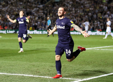 Jack Marriott scored twice as Derby County came from behind to beat Leeds United.