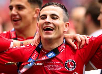 Josh Cullen celebrates after Charlton Athletic's win against Sunderland in the League One play-off final.