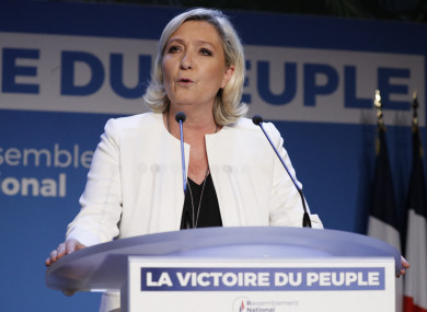 Marine Le Pen speaks after the results of the European elections.