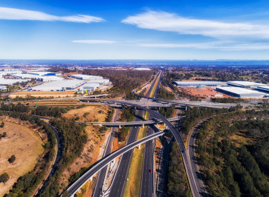 Star-shaped intersection of Australian motorways M4 and M7 in Sydney West.