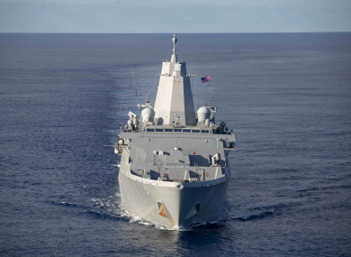 The US Navy amphibious transport dock ship USS Arlington transits the Atlantic Ocean.