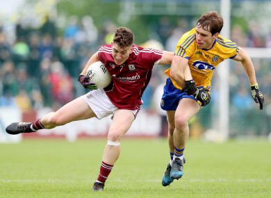 Johnny Heaney and David Murray clash during the 2018 Connacht SFC final.