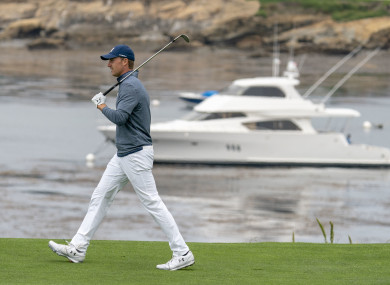 Jordan Spieth in action during the second round at Pebble Beach.