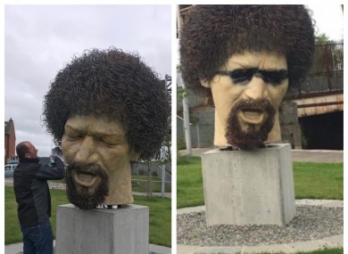 The newly restored Luke Kelly statue alongside the statue as it was last night.