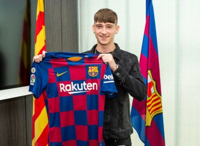 Louie Barry was unveiled as a Barcelona player on Thursday.