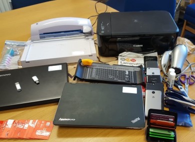 Equipment seized during searches in Dublin on Wednesday.