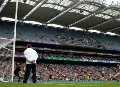 Michael Murphy scoring a penalty for Donegal in their Super 8s clash with Kerry at Croker.