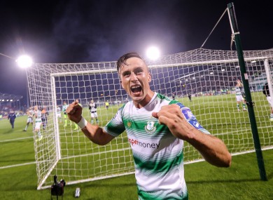 Aaron McEneff celebrates after the game.