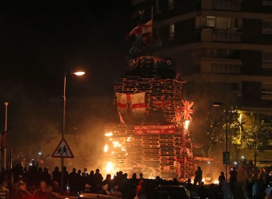 The bonfire in Belfast on Thursday night.