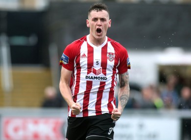 Derry's David Parkhouse celebrates scoring his first goal.