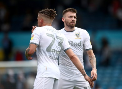 Leeds United's Kalvin Phillips (left) and Stuart Dallas after the Sky Bet Championship match at Elland Road.
