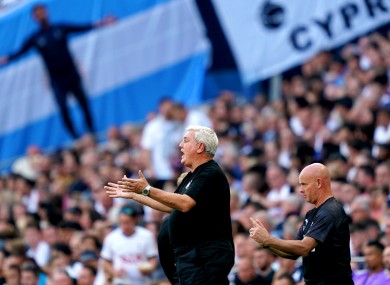 Steve Bruce gestures during his side's win against Spurs today.