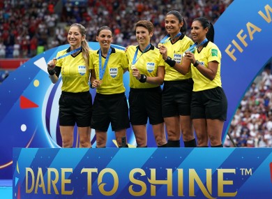 O'Neill (centre), Frappart (second left) and Manuela Nicolosi (left) will officiate in the Uefa Super Cup.