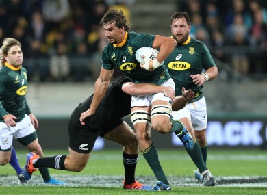 Etzebeth carries during the 16-16 draw in Wellington when the sides last met.