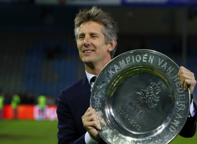 Ajax's Edwin van der Sar with the Eredivisie trophy.
