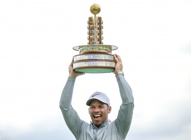 Casey celebrates his 14th European Tour title win.