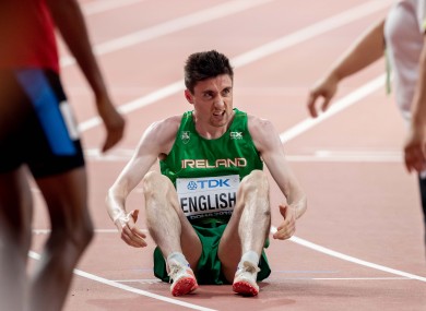 Ireland's Mark English reacts after running in the heats of the Men's 800m