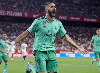 Karim Benzema celebrates his winner.