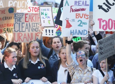 Students at recent climate strike demonstrations in Dublin.