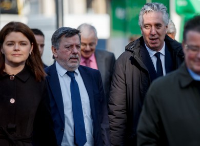 Rea Walshe, Donal Conway and John Delaney arrive for an appearance before the Oireachtas Commitee in March.