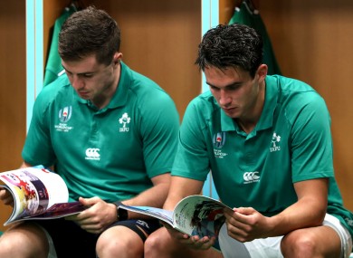 Luke McGrath and Joey Carbery before Ireland's World Cup game against Japan.