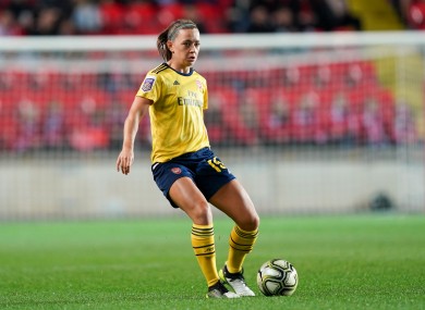 Katie McCabe of Arsenal passes the ball during tonight's UEFA Women's Champions League football match.