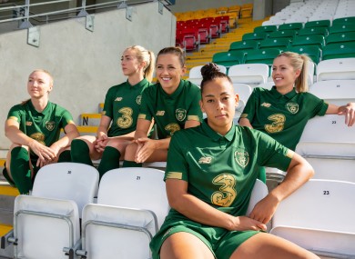 Ireland's Louie Quinn, Megan Connolly, Katie McCabe, Rianna Jarrett and Denise O'Sullivan in the new home kit.