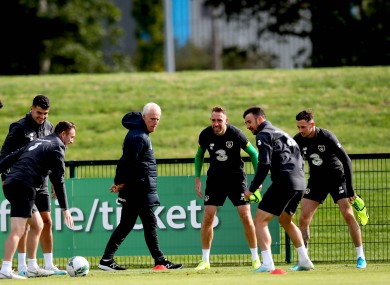 McCarthy and Keogh (centre) with other Ireland players at training in September.