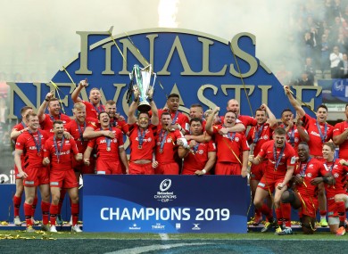 Saracens lift the European Champions Cup in Newcastle.
