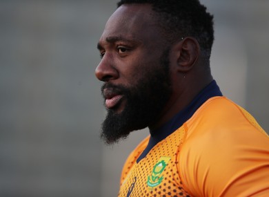 South Africa's Tendai Mtawarira during a World Cup training session.