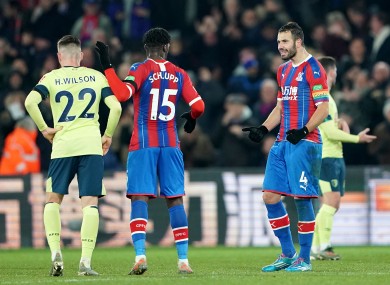 Crystal Palace's Luka Milivojevic (right) celebrates with team-mate Jeffrey Schlupp after the final whistle.