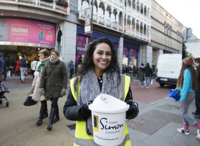 Karla Trombley from Mexico helping the Simon Community charity collect money for the homeless.