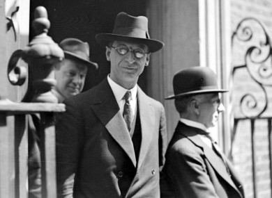 Eamon De Valera on the steps of No. 10 Downing Street, London.