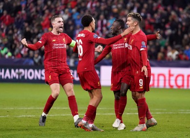 Liverpool players celebrate.