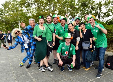 Fans gathering for the 2019 Rugby World Cup match between Ireland and Scotland in Yokohama City.