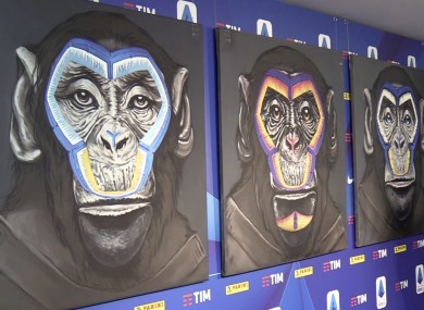 A view of the three paintings, part of a new campaign against racism launched by the Italian soccer league in Milan.