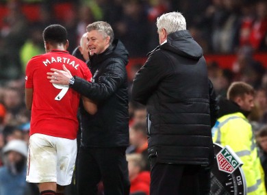 Anthony Martial is saluted by Ole Gunnar Solskjaer as he leaves the field.