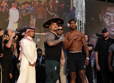 Ruiz Jr and Joshua at today's weigh-in.
