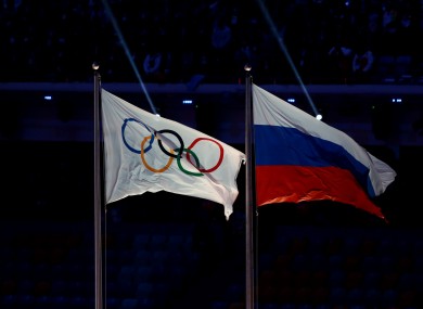 The Olympic and Russian flags.