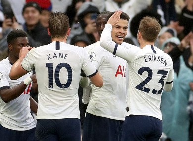 Tottenham Hotspur's Dele Alli (2nd right) celebrates scoring his side's second goal.