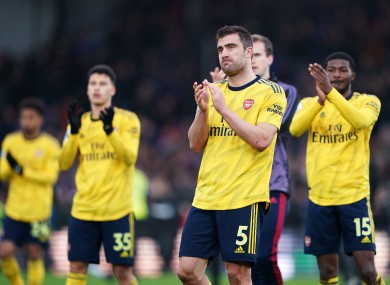 Arsenal's Sokratis Papastathopoulos applauds the fans after the Premier League match at Selhurst Park.