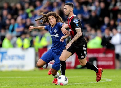 Robbie McCourt under pressure from Ethan Ampadu while playing for Bohemians in a friendly against Chelsea last July.